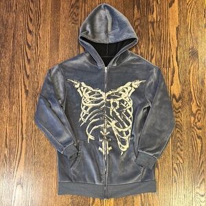 Vintage Blue Velour Skeleton Hoodie